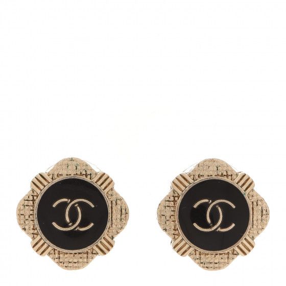 CHANEL Resin CC Earrings Gold Black | Fashionphile