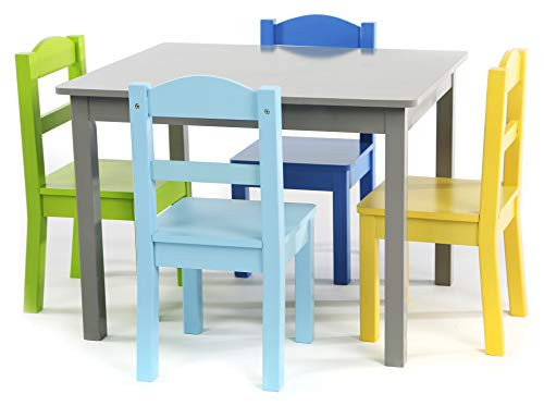 Humble Crew, Grey/Blue/Green/Yellow Kids Wood Table and 4 Chairs Set | Amazon (US)