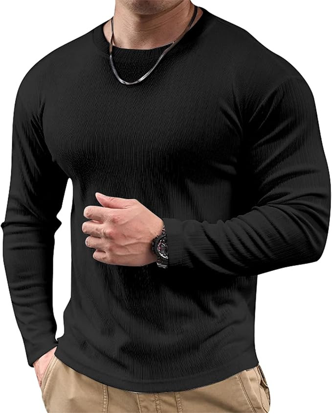JMIERR Mens Fall Crewneck Shirt Long Sleeve Anti-Wrinkle Casual Muscle T Shirts Workout Slim Fitt... | Amazon (US)