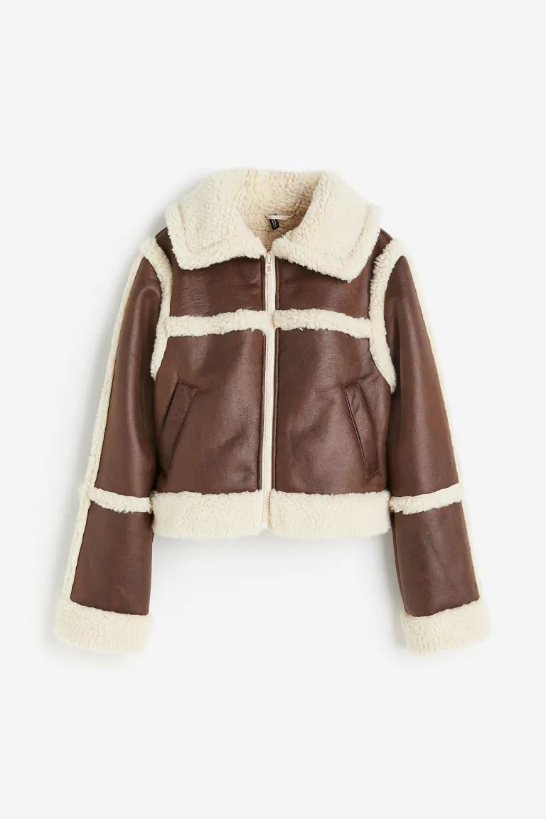 Teddy-lined jacket - Brown - Ladies | H&M GB | H&M (UK, MY, IN, SG, PH, TW, HK)