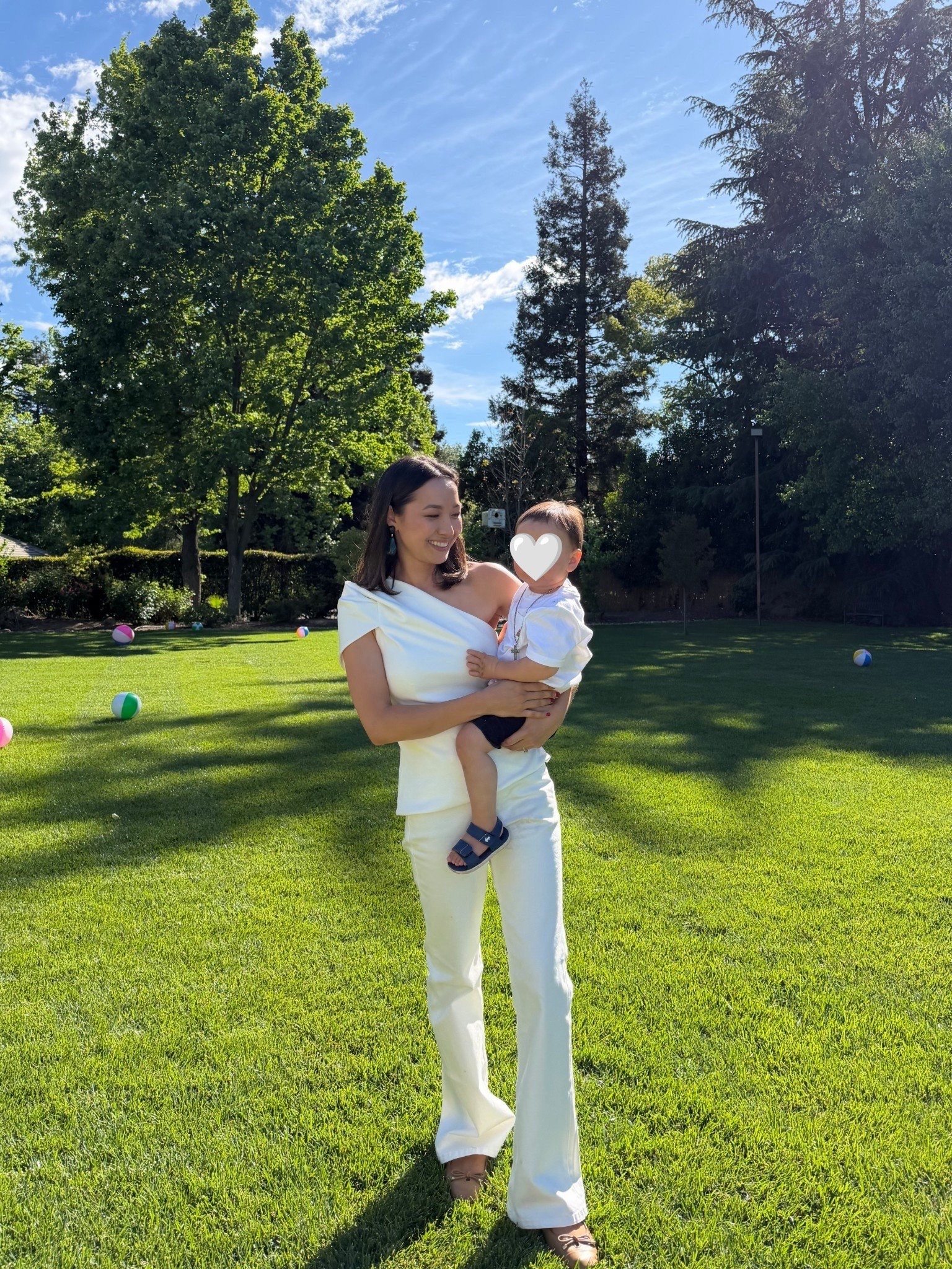 Spring occasion outfit / all white outfit 

Love this one shoulder peplum top! Has good coverage and I like that it doesn’t require tucking. I wore with boot cut jeans, but I think it would pair better with a wide leg for a more elegant & comfy pairing 