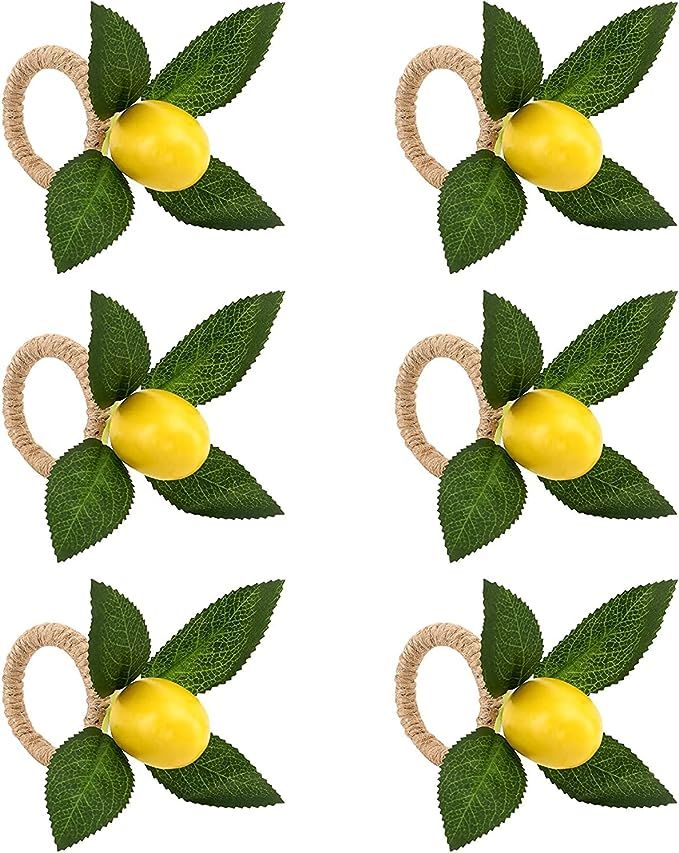 Lemon Napkin Rings Set of 6 Lemon Vine Leaf Napkin Holders for Birthday Wedding Spring Summer Din... | Amazon (US)