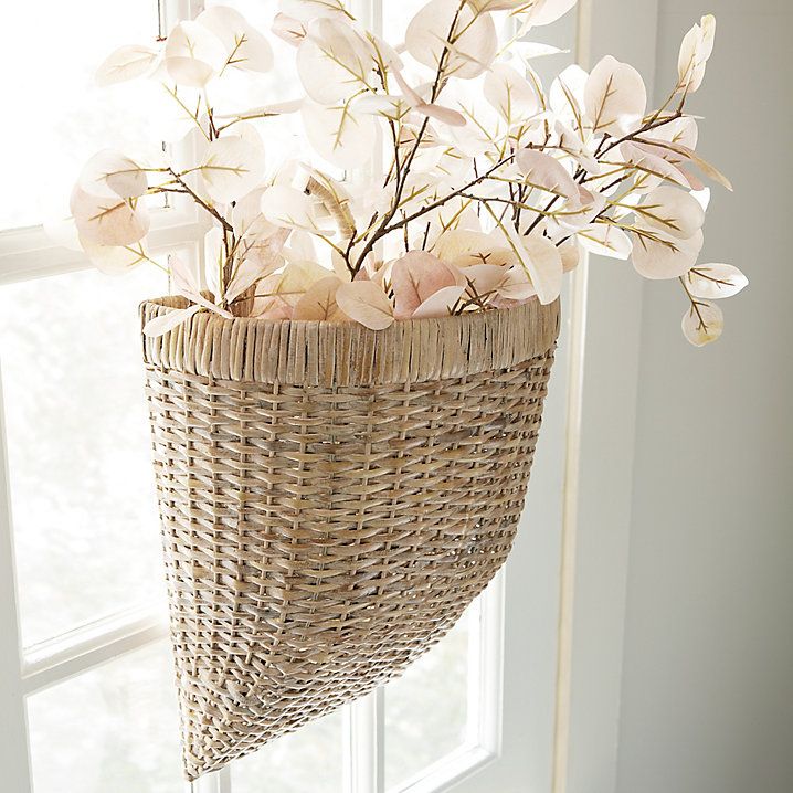 Seaside Hanging Basket with White Oak Finish & Handwoven Rattan for Indoor Outdoor Use | Ballard Designs, Inc.