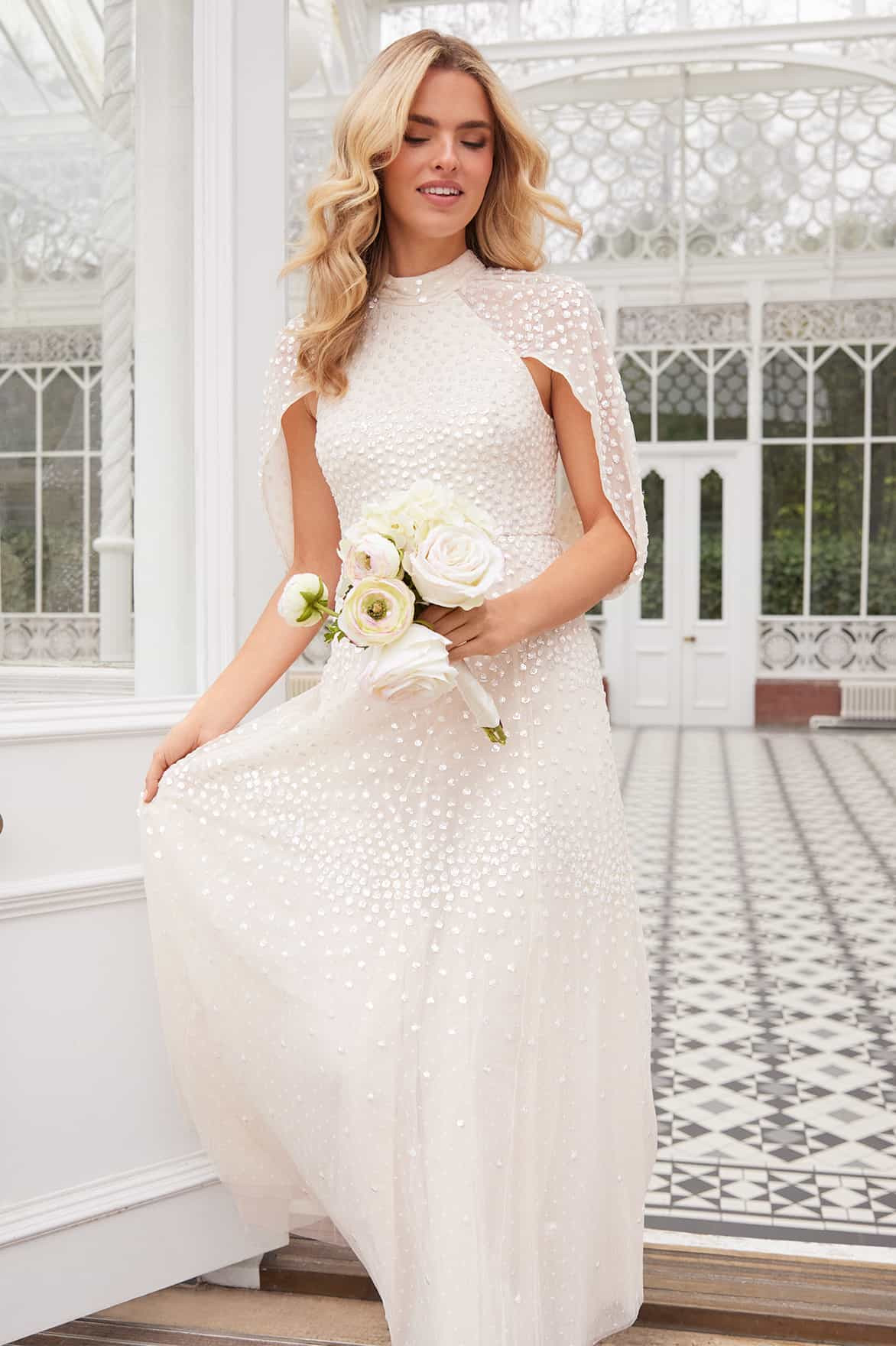 Scallop Sequin Cape Ankle Gown | Needle & Thread US