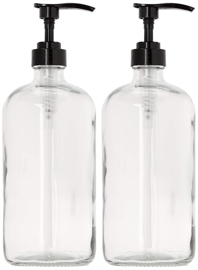 32-Ounce Large Clear Glass Boston Round Bottles w/Black Pumps. Great for Lotions, Laundry Soap De... | Amazon (US)