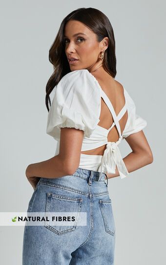 Liliosa Top - Square Neck Tie Back Puff Sleeve Top in White | Showpo (US, UK & Europe)