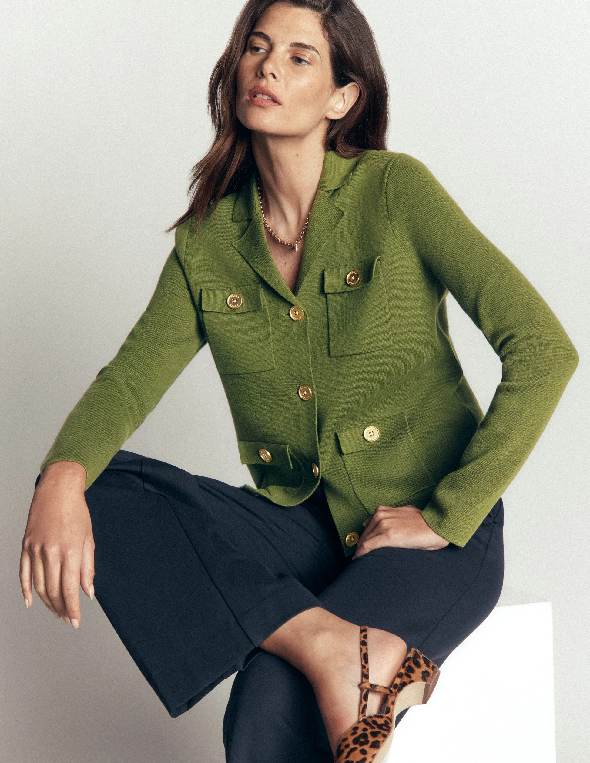 Phoebe Collared Knitted Jacket-Forest Green | Boden (US)