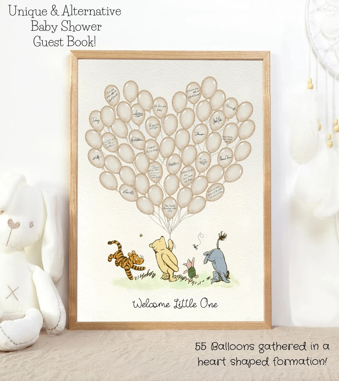 Winnie the Pooh Baby Shower Signature Guest Book 55 Beige Balloons Winnie and Friends Baby Shower... | Etsy (US)