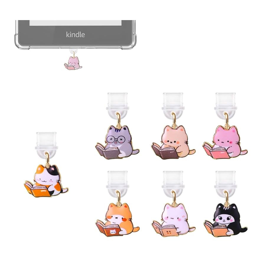 Kindle Dust Plug Charm,7 Pack Cute Bookish Cat Charms Compatible with Kindle Paperwhite 2021 Rele... | Amazon (US)