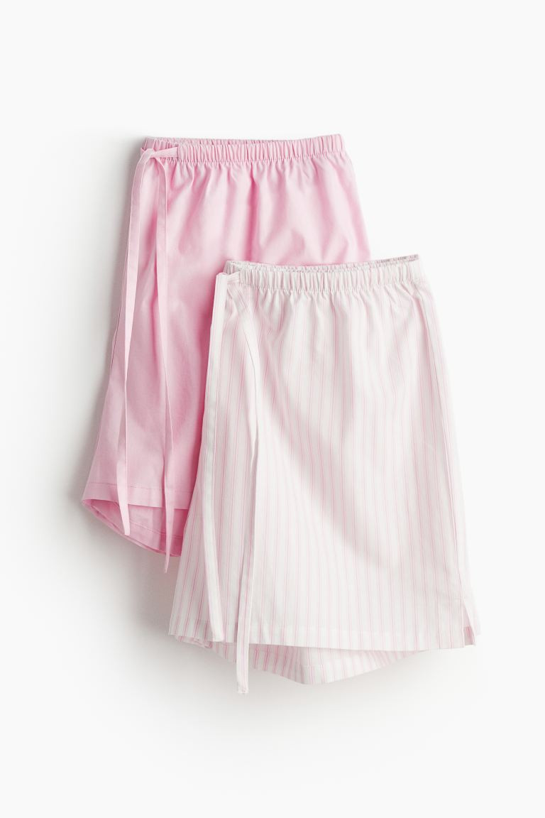 2-pack Cotton Poplin Pajama Shorts - Light pink/striped - Ladies | H&M US | H&M (US + CA)
