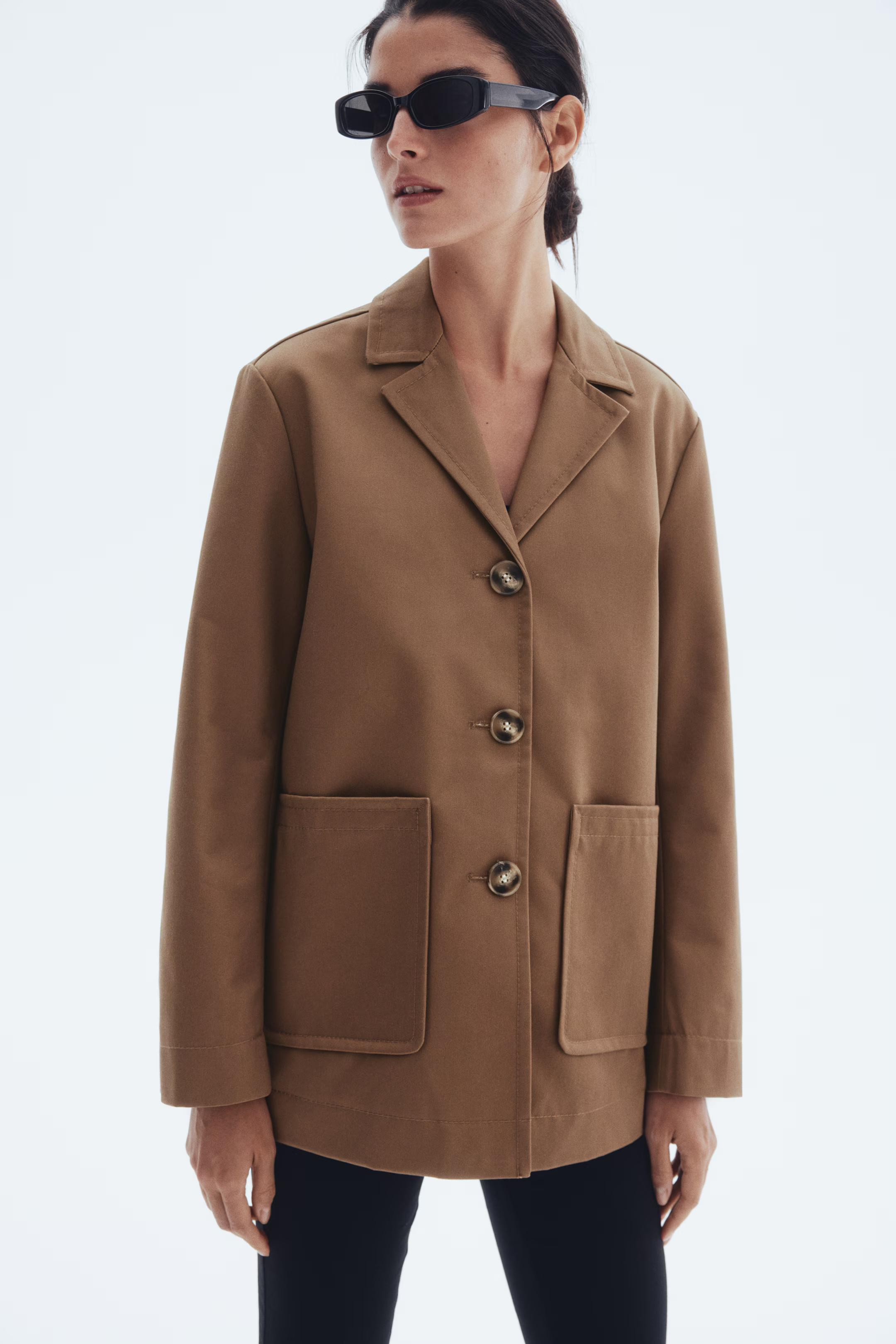 Oversized twill jacket - Dark beige - Ladies | H&M GB | H&M (UK, MY, IN, SG, PH, TW, HK)