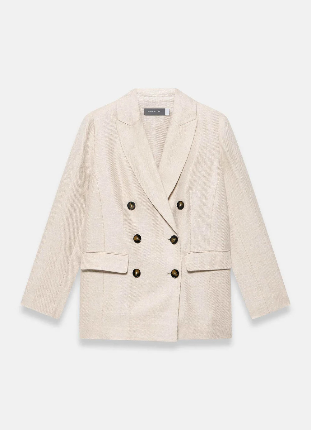 Neutral Linen Double Breasted Blazer | Mint Velvet