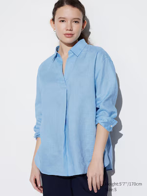 WOMEN'S 100% EUROPEAN PREMIUM LINEN SKIPPER COLLAR 3/4 SLEEVE SHIRT | UNIQLO AU | Uniqlo Australia