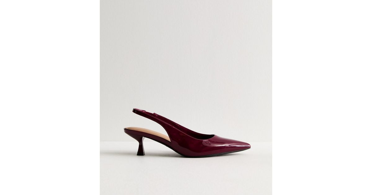 Burgundy Slingback Kitten Heel Court Shoes  | New Look | New Look (UK)