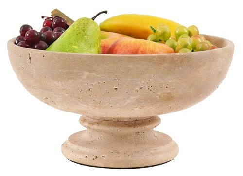 SPESHSTONES Travertine Fruit Dish 10" Handmade decorative bowls for kitchen countertop storage organization - home decor - Large fruit bowl for round coffee table, Non-slip base for entryway tables | Amazon (US)