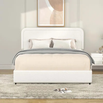 Queen Size Ivory Boucle Upholstered Platform Bed | Wayfair North America