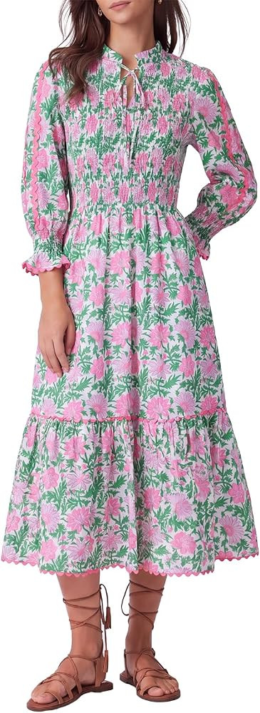 Kedera Women's Spring Boho Floral Midi Dress 2026 Casual Long Sleeve V Neck Flowy Beach Vacation ... | Amazon (US)