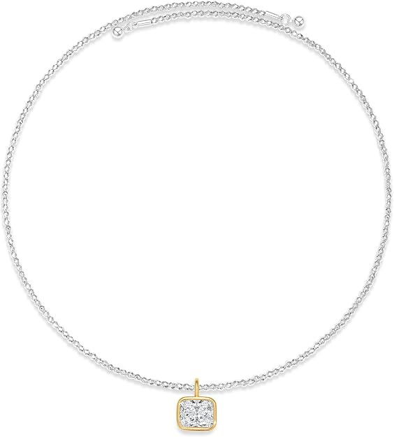Dainty Silver Collar Necklace with Round/Rectangular/Marquise CZ Pendant | Amazon (US)