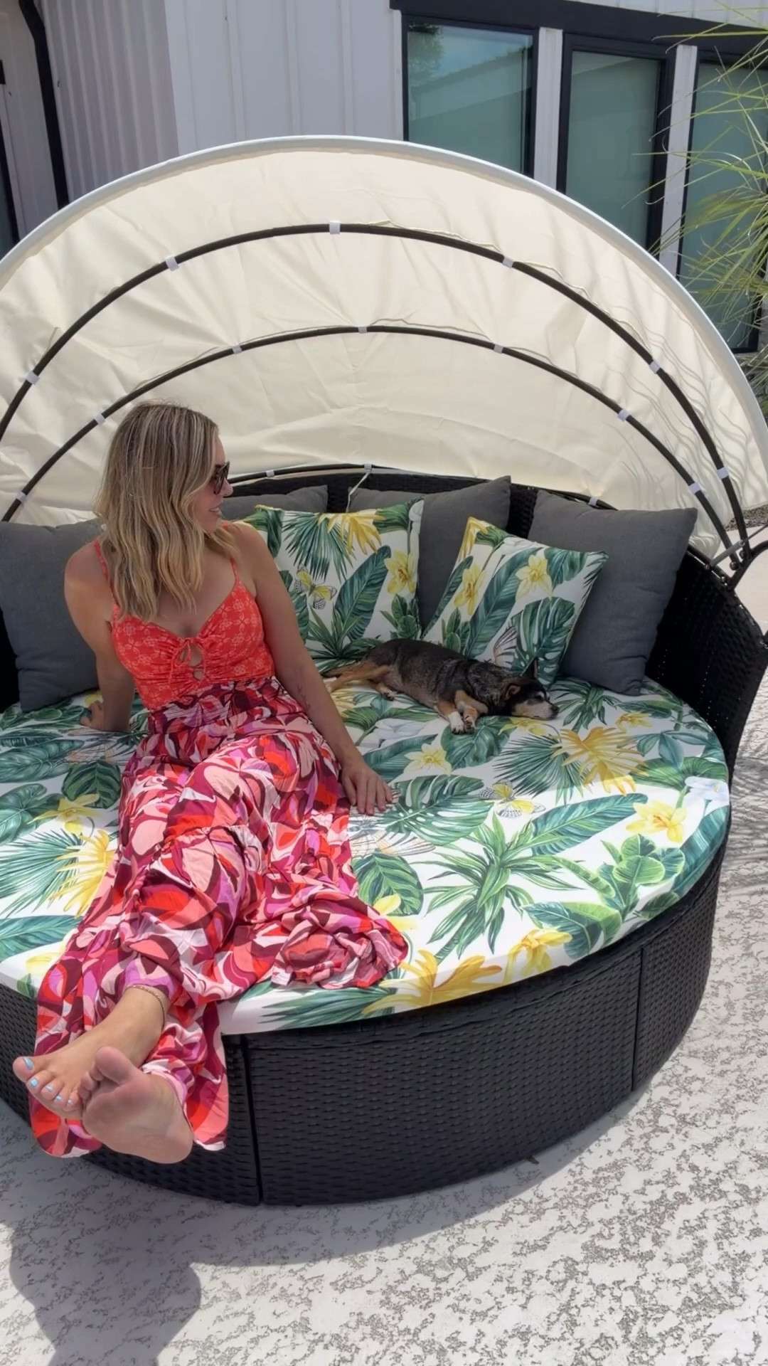 Love my @Wayfair daybed and cover so much! Also, this firepit is beautiful. #wayfair #patiofurniture #lounger #outdoorfurniture

#LTKdayinmylife #LTKHome