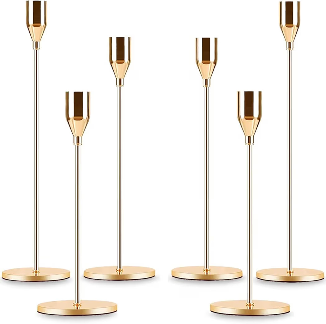 Gold Taper Candle Holder Set of 6, Brass Gold Tall Candlestick Holders, Metal Vintage Candle Stic... | Amazon (US)