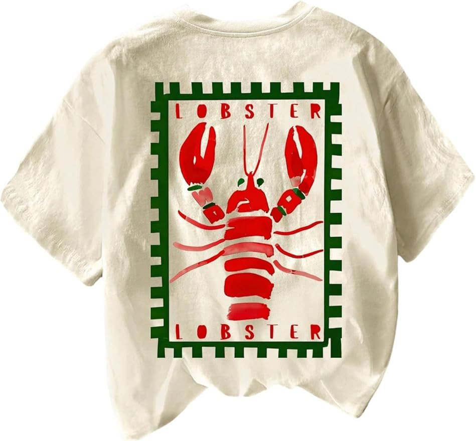 Verdusa Women's Summer Lobster Funny Shirts Drop Shoulder Graphic Tees Cute Shirts | Amazon (US)