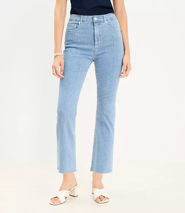 Petite Fresh Cut High Rise Kick Crop Jeans in Navy Pinstripe | LOFT
