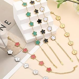 TICVSS Four Leaf Clover Bracelet for Women 18K Gold Plated Stainless Steel Lucky 4 Leaf Gold Link... | Amazon (US)