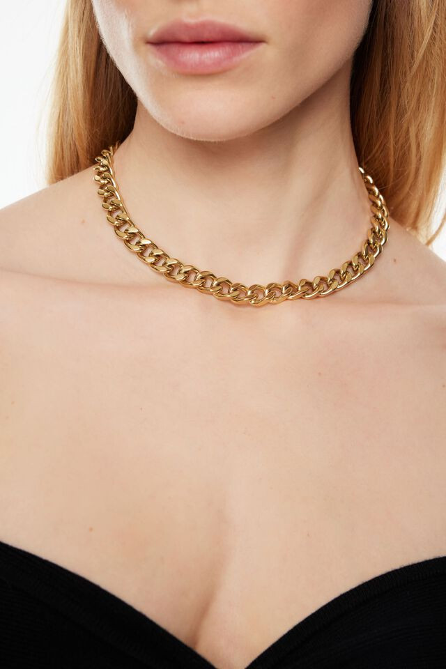 Stainless Steel Chunky Curb Link Necklace $44.95 | Dynamite Clothing