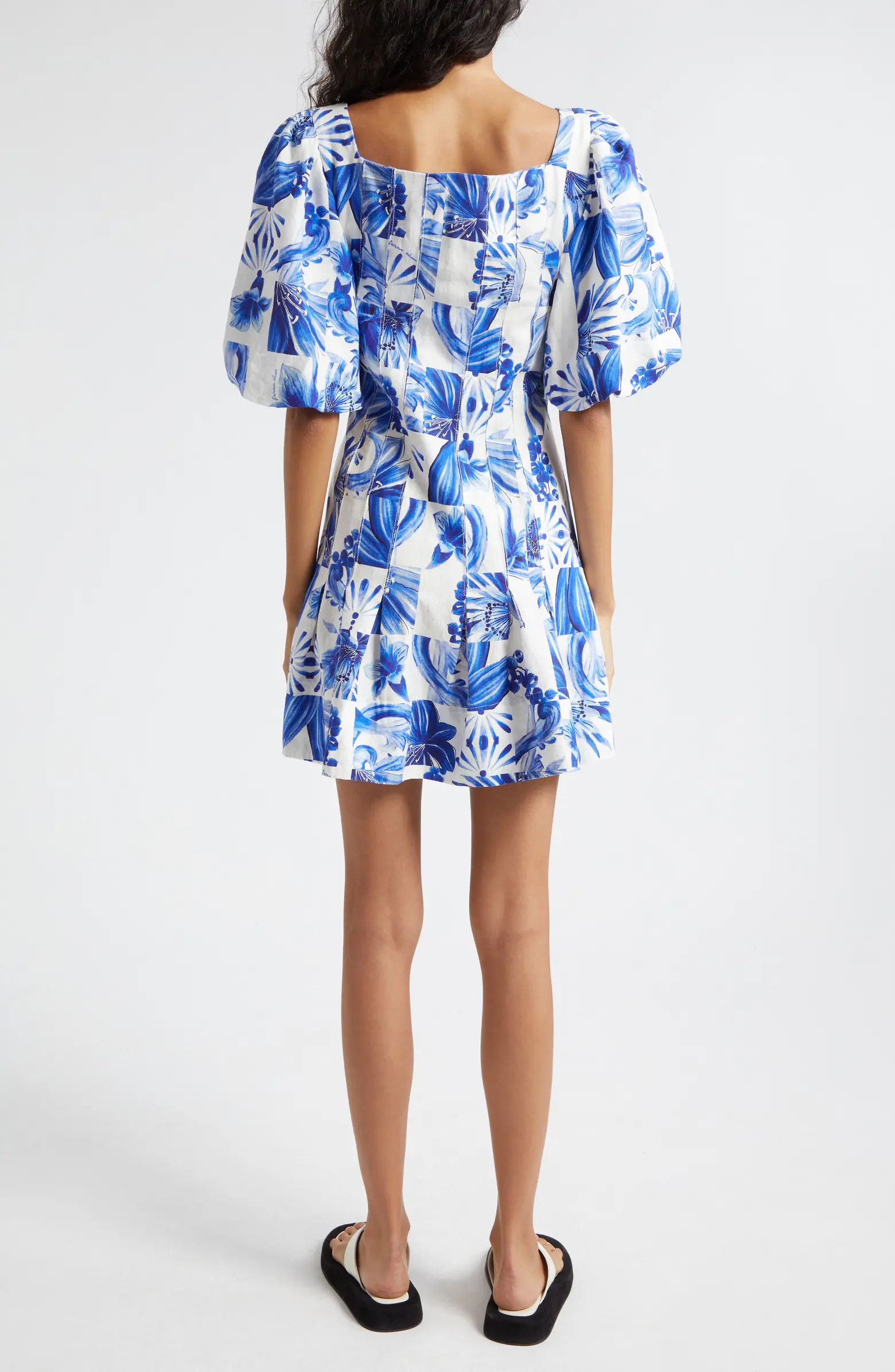 FARM Rio Garden Tiles Button Front Linen Blend Dress | Nordstrom | Nordstrom