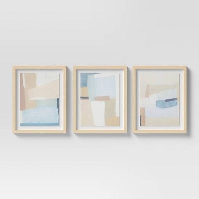 (Set of 3) 16" x 20" Neutral Tone Abstract Under Glass - Threshold™ | Target