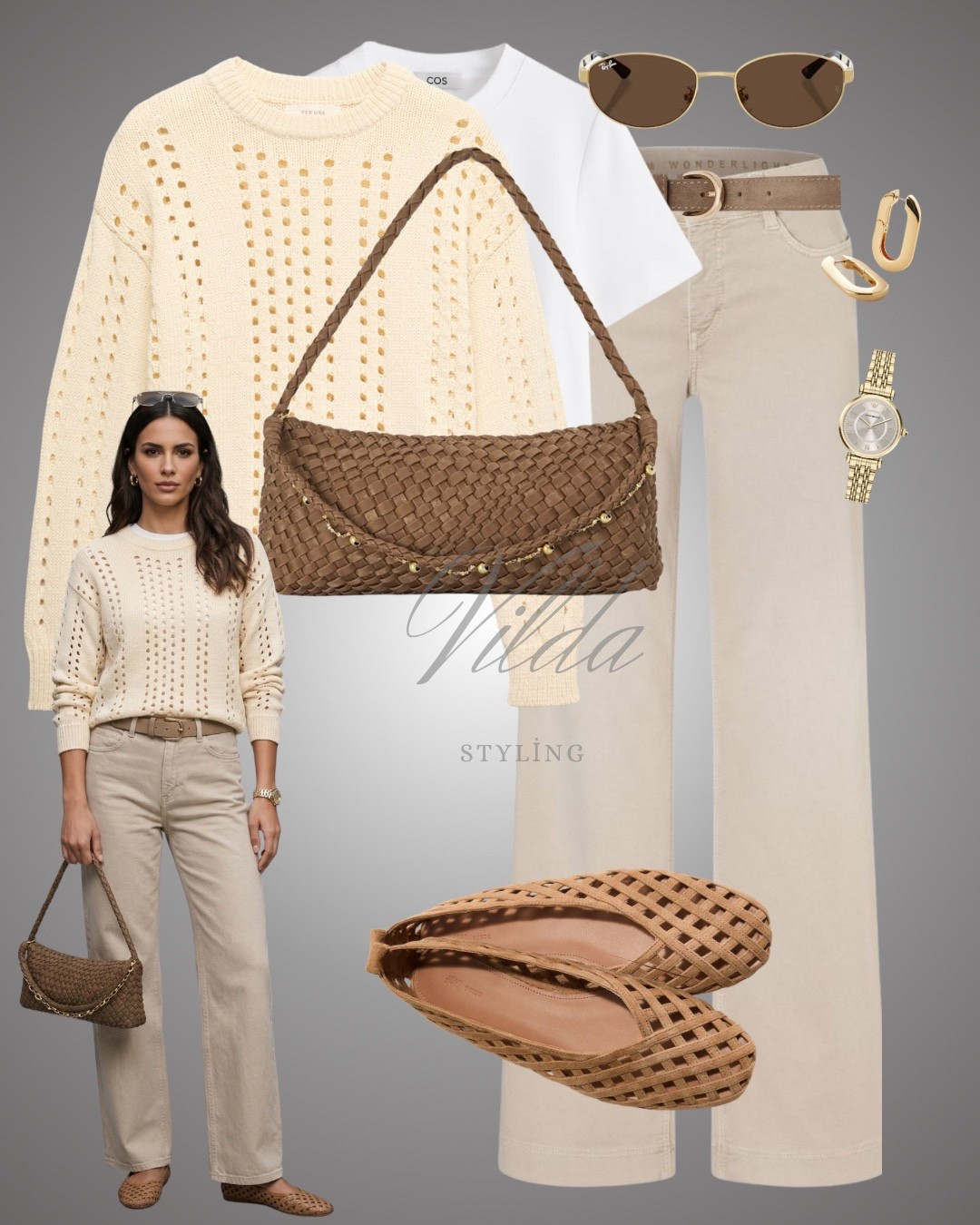 This chic, monochrome look is the perfect masterclass in effortless neutral styling. 🕊️✨
By layering an open-knit cream sweater over a crisp white tee and pairing it with high-waisted beige trousers, this outfit achieves a sophisticated, tonal aesthetic. The woven textures of the bag and flats add just the right amount of depth #NeutralAesthetic #SpringOutfit #MonochromeFashion #QuietLuxury #StreetStyleInspo #OOTD #WovenBag #Knitwear 

#LTKUK #LTKSeasonal #LTKspringtrends