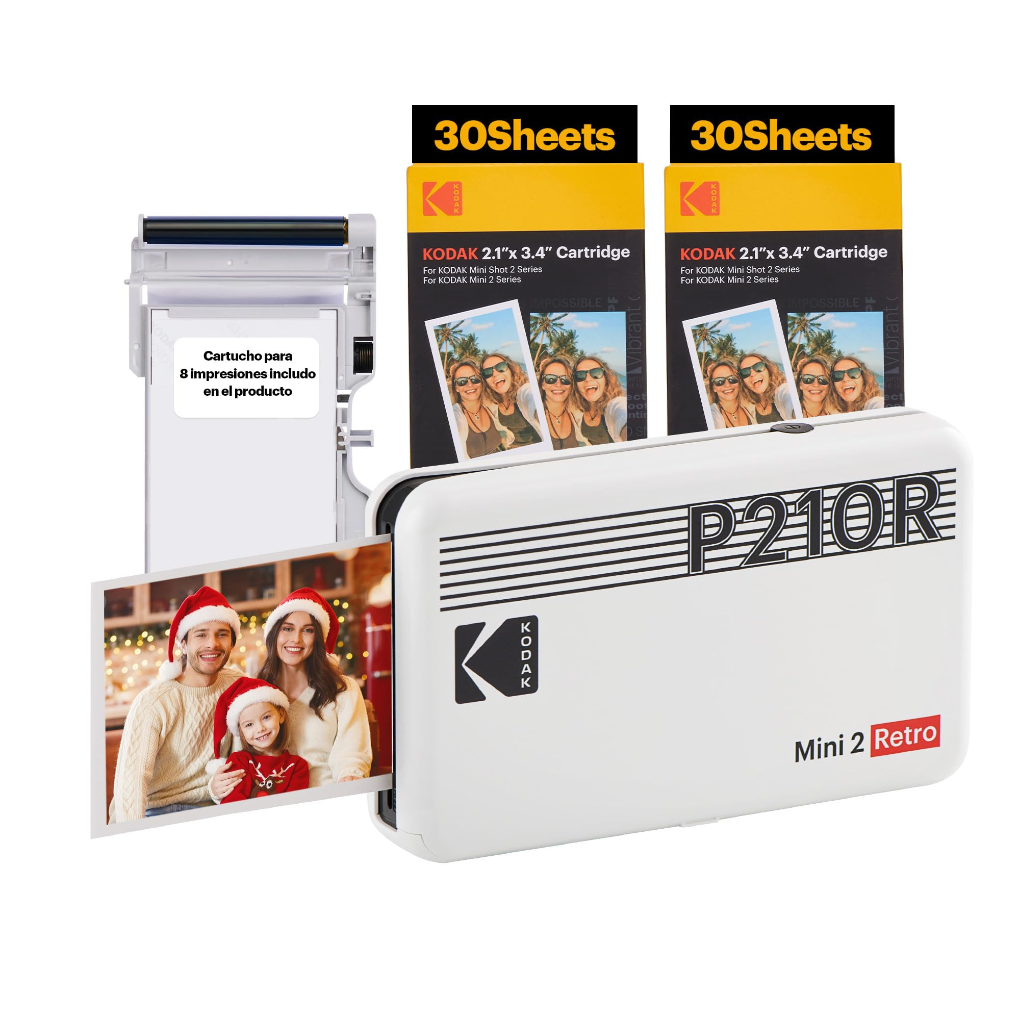 KODAK Mini 2 Retro 4PASS Portable Photo Printer (2.1x3.4 inches) Initial 8 Sheets + 60 Sheets Bundle, White | Amazon (US)