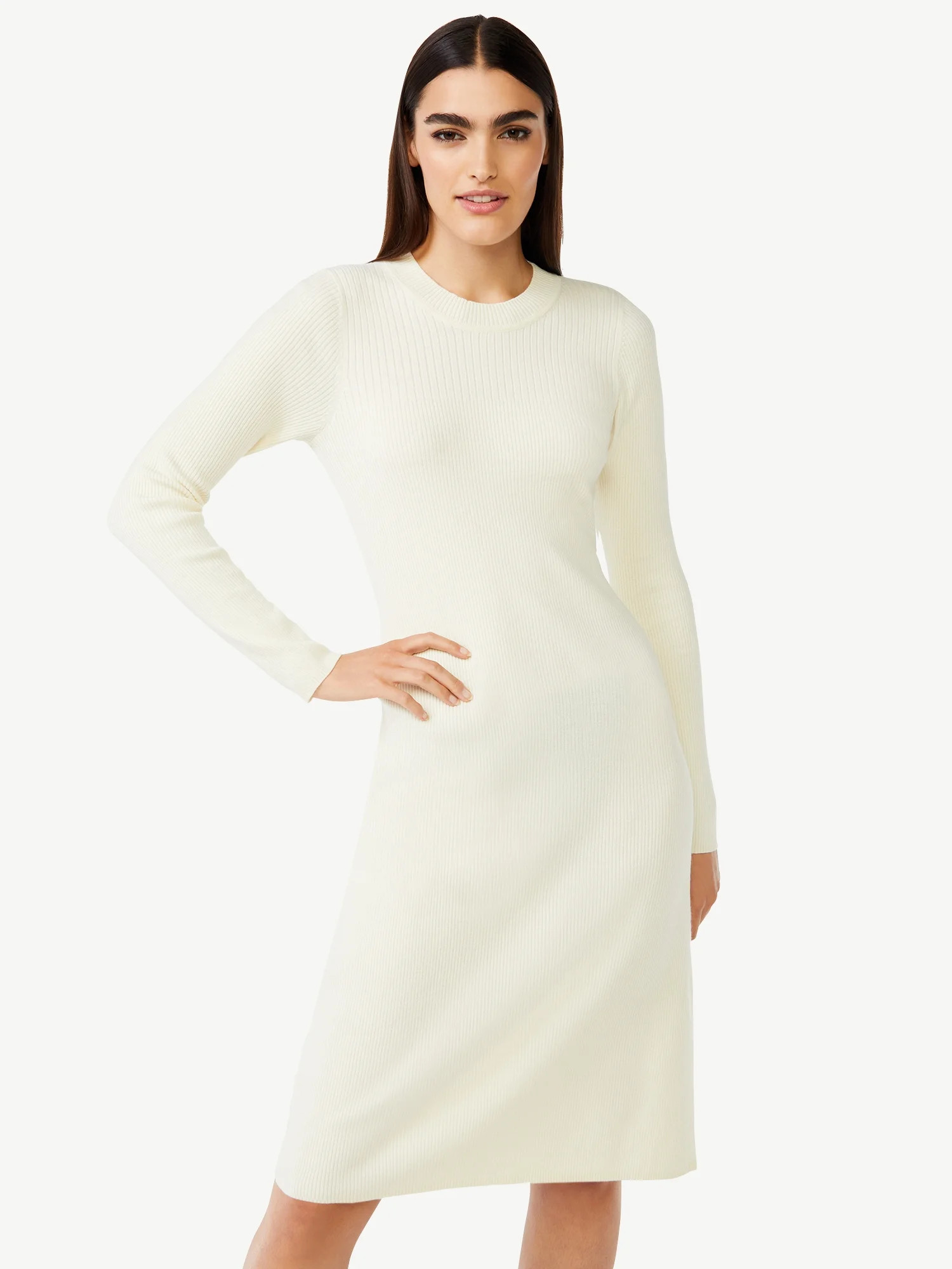 Free Assembly Women's Mixed Rib Sweater Midi Dress with Long Sleeves | Walmart (US)