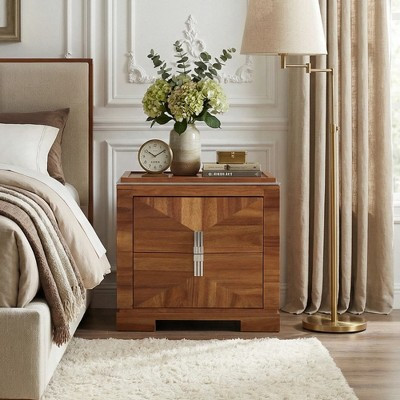 ModernLuxe 2-Drawer Nightstand Bedside Table Sofa Table, Mid-Century Modern End Table Side Table, Diamond-Shaped Accent Table, Light Brown | Target