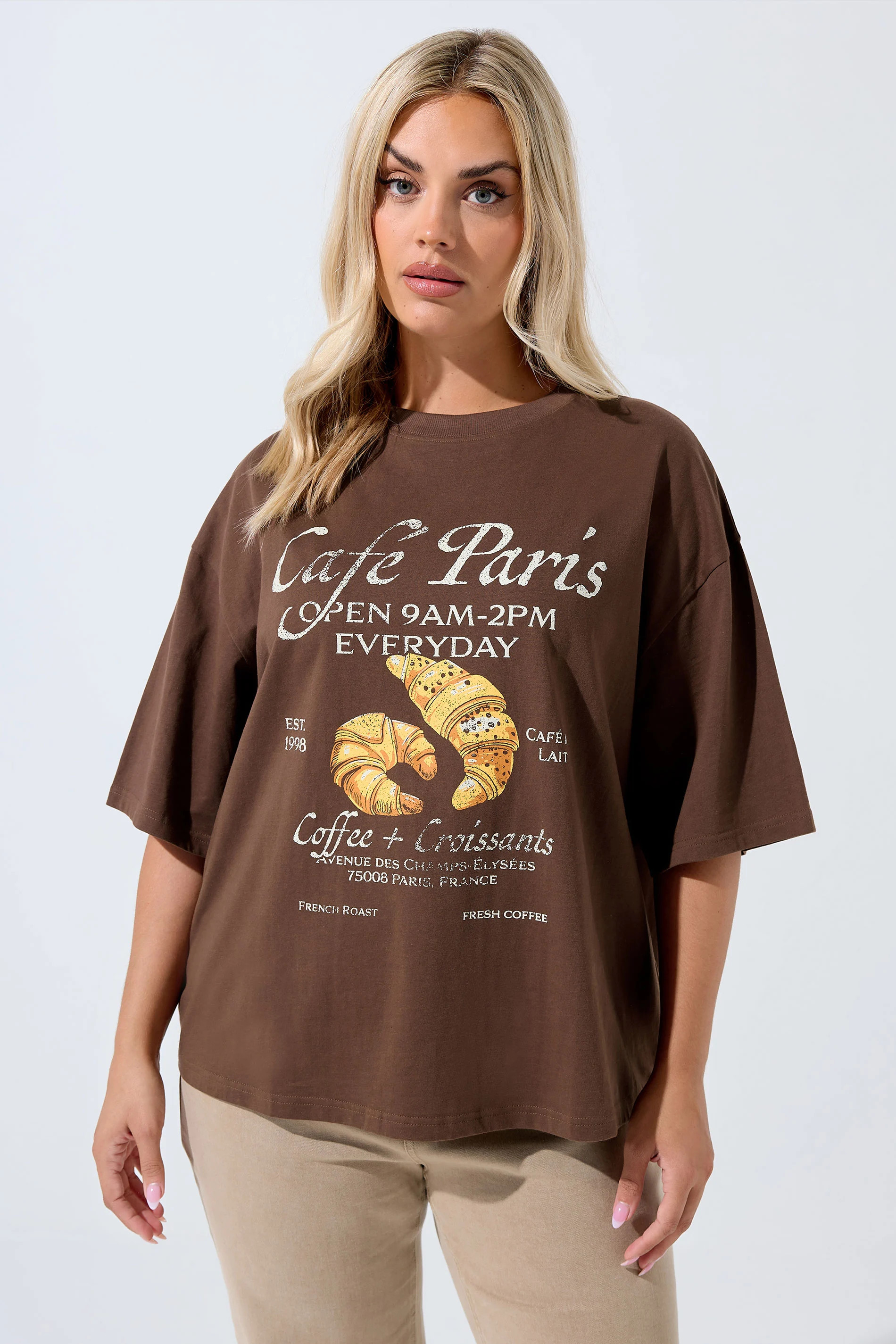 LIMITED COLLECTION Plus Size Brown 'Café Paris' Slogan T-Shirt | Yours Clothing UK