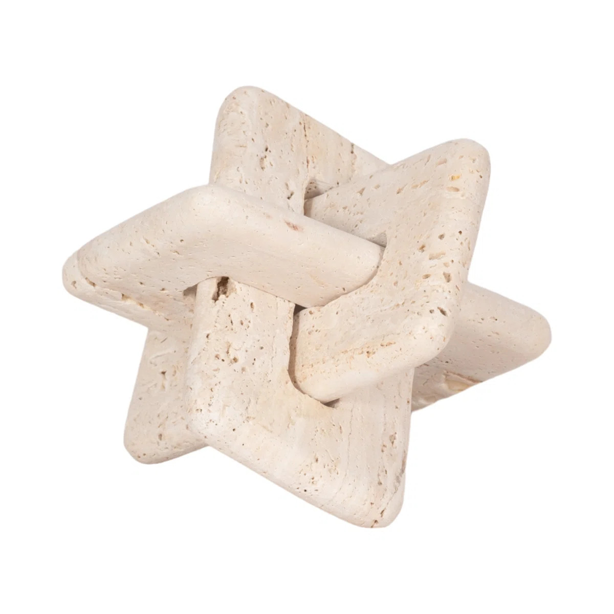 7" Tan Travertine Stone Interlocking Decorative Object Modern Glam Accent for Home, Office, Bedro... | Wayfair North America