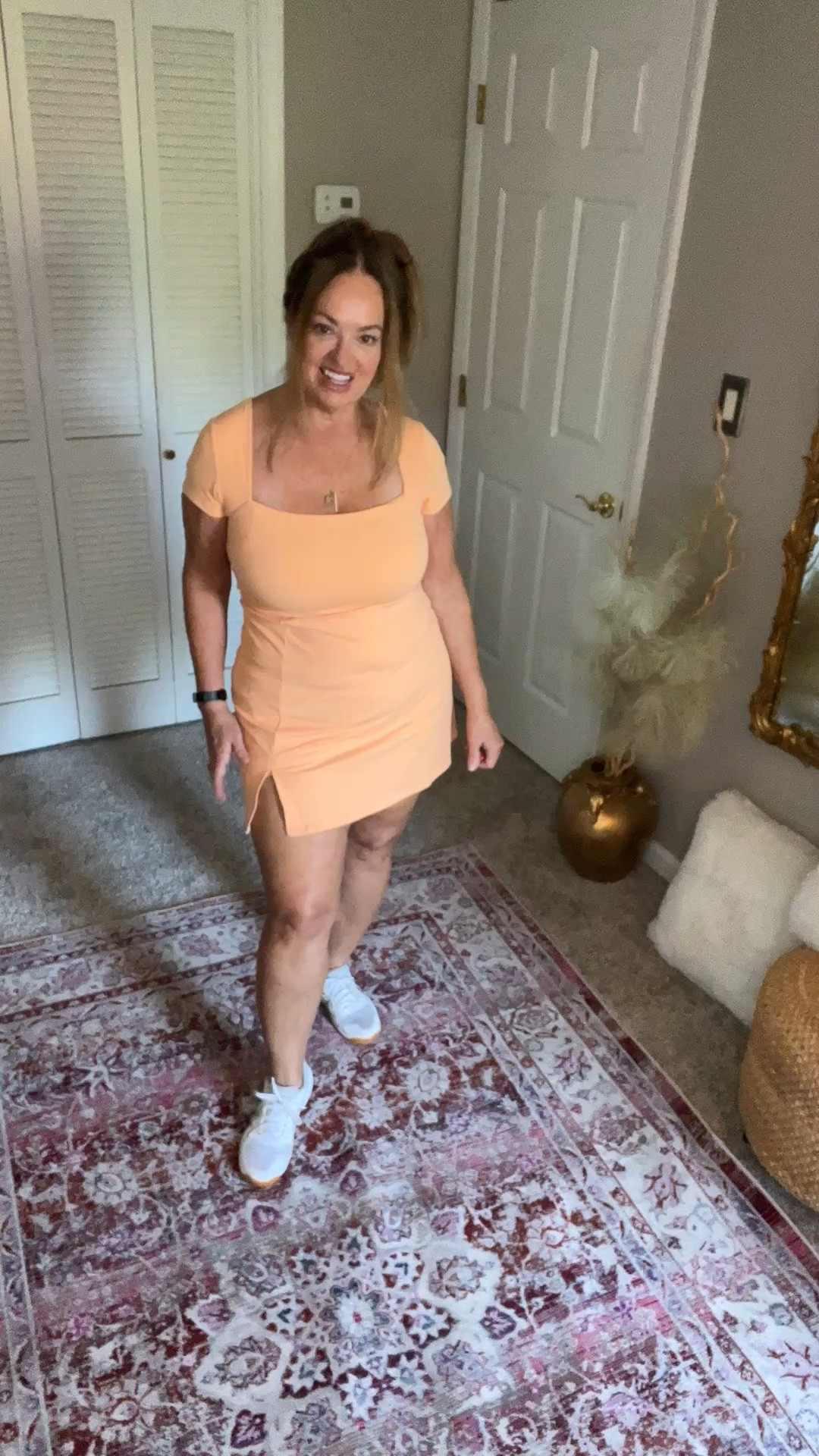 Melon colored athletic dress. Perfect for golf and racket sports like pickle ball and tennis. Also perfect for workout .

#LTKActive #LTKselfcare #LTKmorningroutine