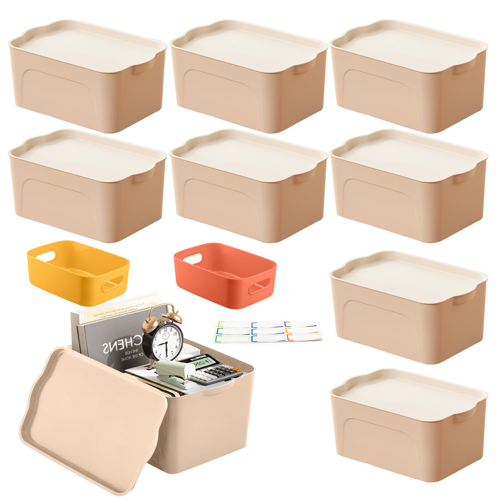 10Pack Colorful Storage Bins with Lid and Handle, Plastic Storge Box Stackable Baskets Desktop Cu... | Amazon (US)