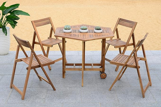 SAFAVIEH Outdoor Collection Kerman Natural 5-Piece Foldable Patio Dining Set (Fully Assembled) | Amazon (US)