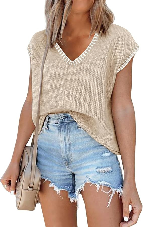 SAUKOLE Women's Sleeveless Sweater Vest Casual V Neck Cap Sleeve Knit Pullover Tank Tops 2026 Spr... | Amazon (US)