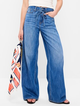 High-Waisted Drapey Wide-Leg Jeans | Old Navy (US)