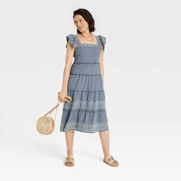 Women's Ruffle Short Sleeve Embroidered Tiered A-Line Dress - Knox Rose™ | Target
