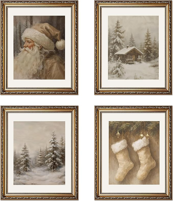 XYDEG Vintage Christmas Wall Art Decor, Neutral Christmas Winter Poster Prints, Rustic Xmas Tree ... | Amazon (US)