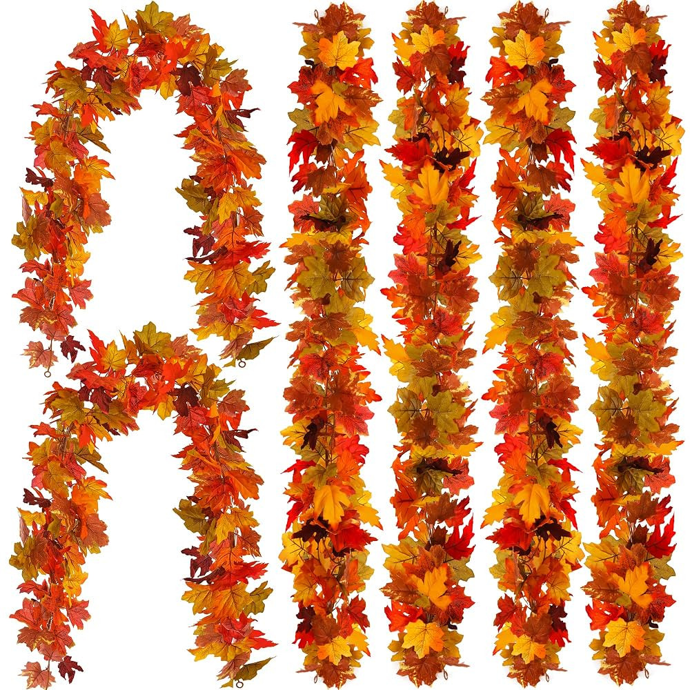 6PCS Fall Maple Leaves Garland, Party Joy 5.6Ft Artificial Maple Leaf Autumn Garland Hanging Fall... | Amazon (US)