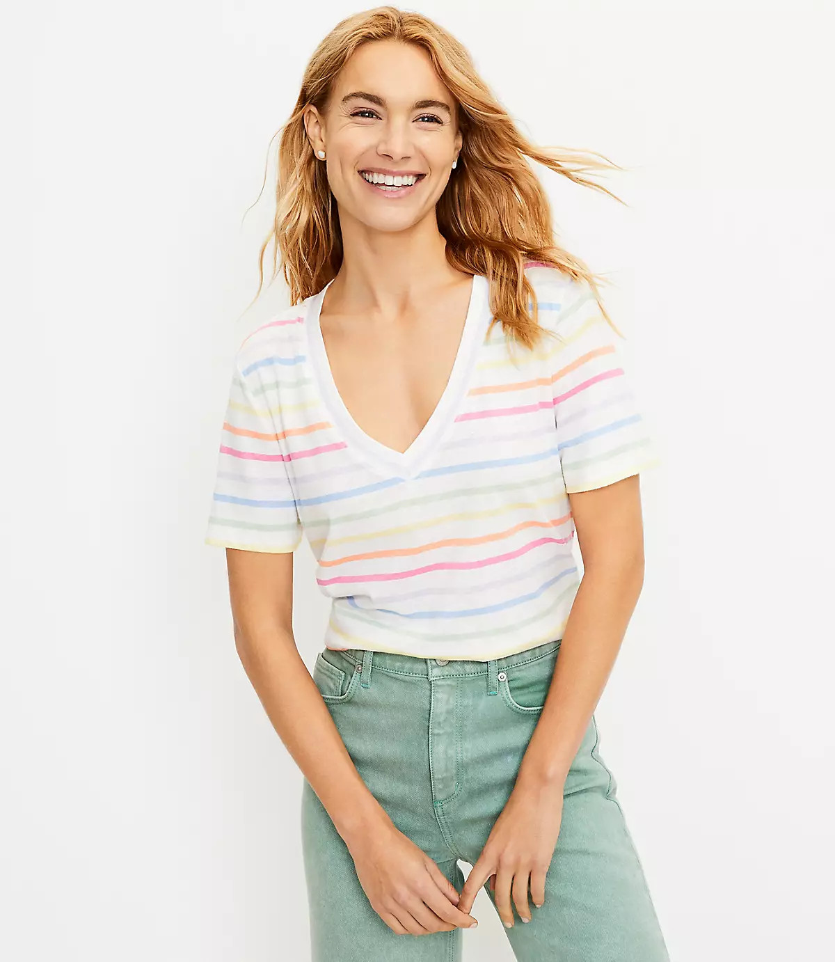 Striped Everyday V-Neck Tee | LOFT | LOFT