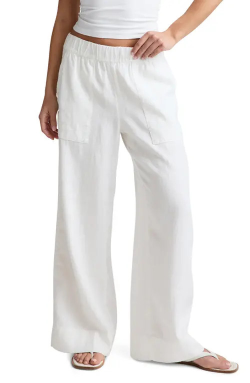 Beyond Yoga Softwash Wide Leg Linen Pants in White at Nordstrom, Size Large | Nordstrom