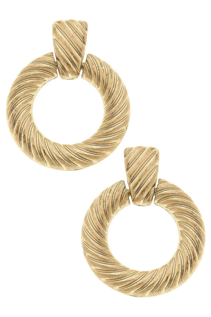 Kyra Twisted Metal Drop Hoop Earrings in Worn Gold | CANVAS