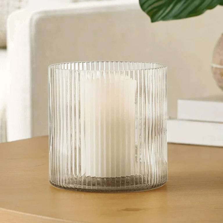 Better Homes & Gardens Clear Glass Ribbed Hurricane Candleholder, 5", Medium | Walmart (US)