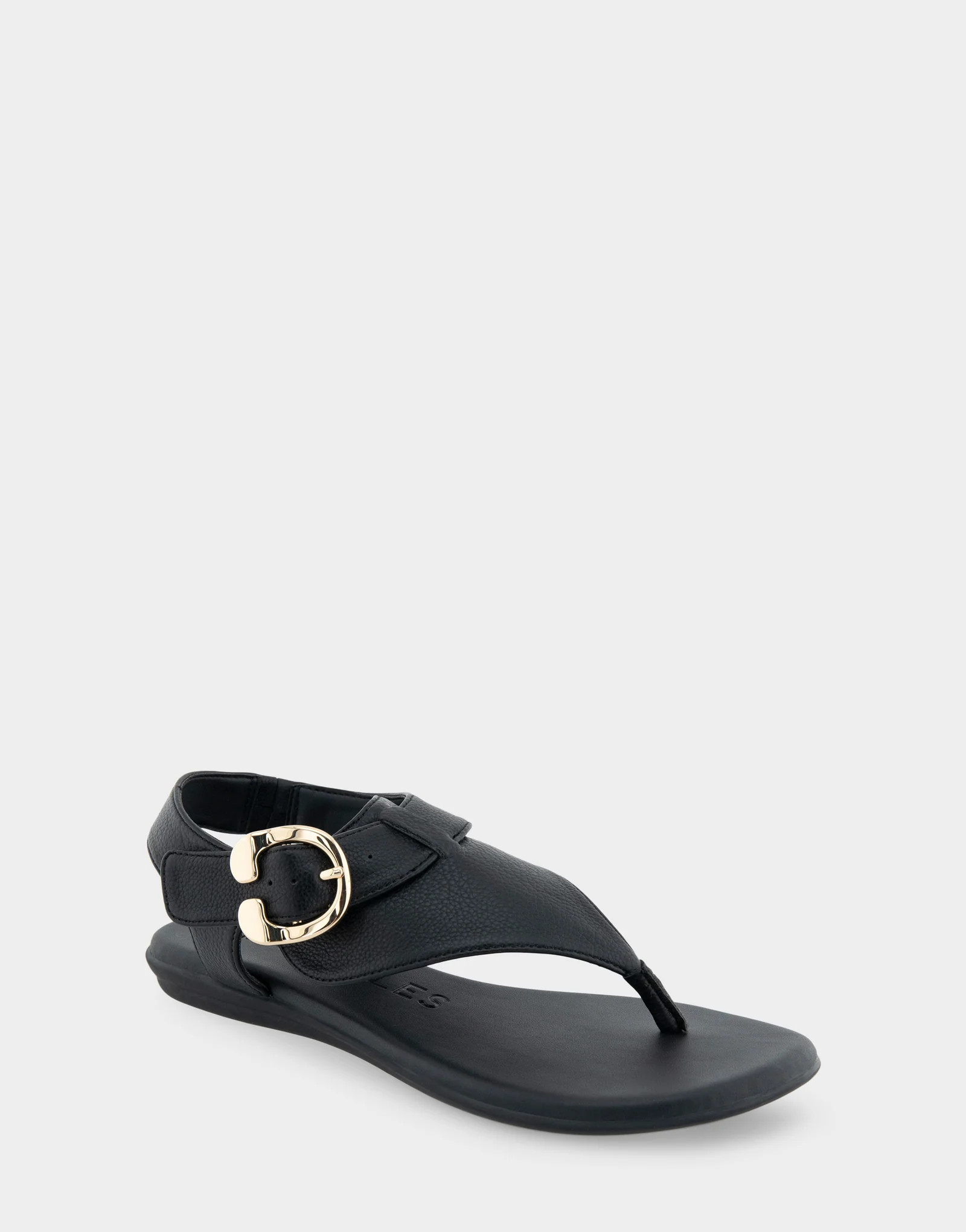 Women's Buckle Detail Back Strap Thong Sandal in Black Grainy Faux Leather | Aerosoles
