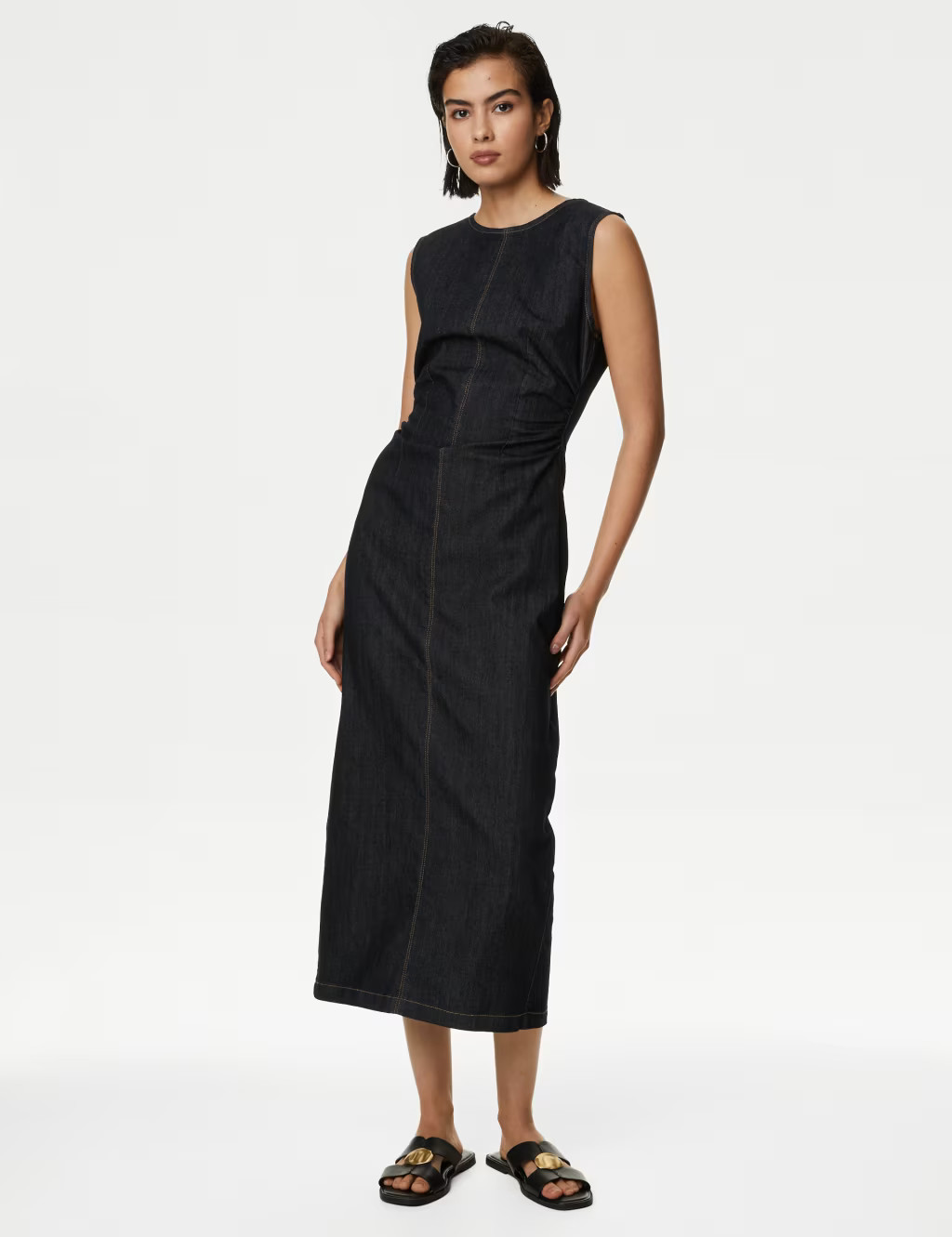 Denim Round Neck Ruched Midaxi Column Dress | Marks & Spencer (UK)